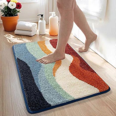 Tapis de bain 40 x 60 cm, antidérapant et absorbant, lavable en machine, doux et confortable pour la douche et la baignoire, multicolore (1/5)