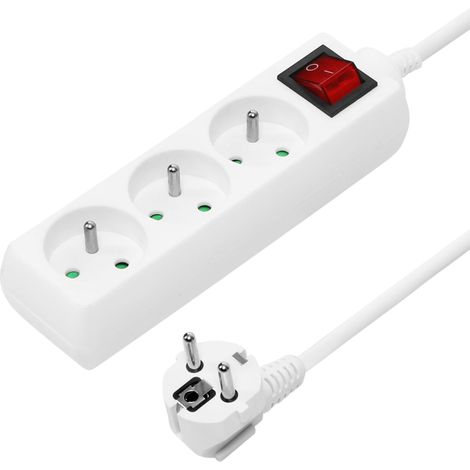 Multiprise avec Interrupteur Secteur 7m, 3 Prises, Rallonge 230V, 3 Prises Françaises Tournées à 45°, avec Sécurité Enfant, Couleur Blanc (1/5)