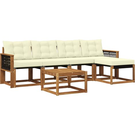 Set di divani da esterno con cuscino 6 pz  Salotto da Giardino Naturale e Crema (1/5)