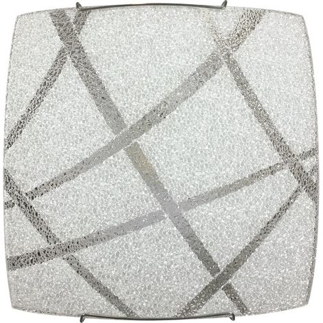 Plafoniera 1xE27 Montatura Bianca Vetro Lastra Diamantino Serigrafato Bianco E-Energy Cloe