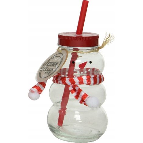 Bocal en verre bonhomme de neige de Noël pour boissons 7,5 x 12,5 cm 1 pièce. (1/3)