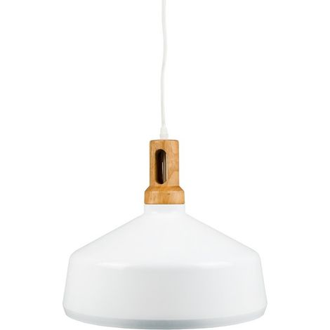 TRADE SHOP - Lampadario Pendente Lampada A Sospensione Parabola Bianca Base In Legno Vt-7545 - (1/5)