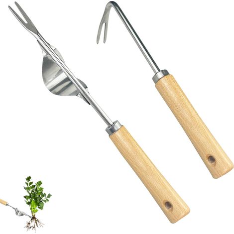 2 Pièces Outil Desherbeur Manuel En Acier Inoxydable,Outil De Désherbage En Acier Inoxydable,Weeder De Jardin,Fourche De Jardinage, Pour Eliminer Les Mauvaises Herbes Des Jardins,Paysages,Potagers