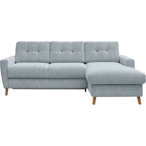 GASPARD - Canapé d'angle convertible tissu bouclette 4 places Bleu Droit (1/5)