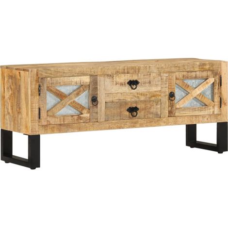 Mobile TV multimediale scaffale per televisione televisore buffet sala da pranzo soggiorno camera da letto 110 x 30 x 45 cm legno di mango grezzo marrone 020025743