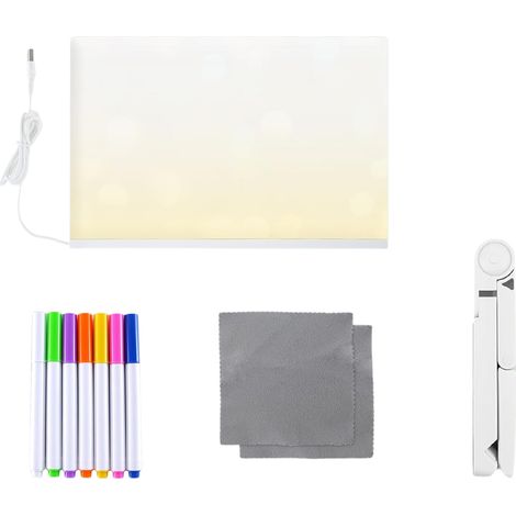 Tablero De Dibujo Led - 30 X 20 Cm - Acrylico Transparente - Con 7 Lapices De Colores - Soporte Ajustable - Para Ninos Y Adultos (1/5)