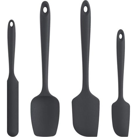 Set di 4 spatole in silicone antiaderenti e resistenti al calore, di colore nero, per cucinare e cuocere al forno. (1/5)