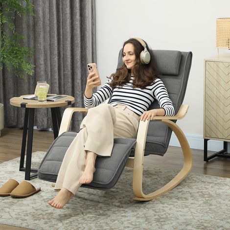 Fauteuil à bascule avec fonction massage, chauffage lombaire, 3 modes, revêtement en tissu, gris (1/5)