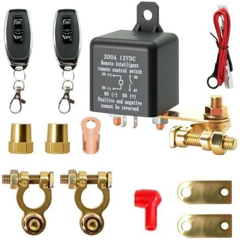 Disjoncteur de batterie 12 V avec télécommande, interrupteur de batterie 12 V 200 A avec 2 poteaux en laiton, 2 bornes de batterie, 2 télécommandes pour moto, voiture, camping-car, bateau, yacht (1/4)
