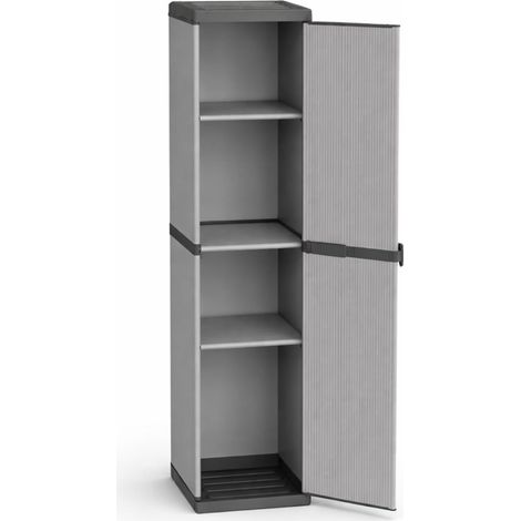 Armadio alto a 1 anta in Resina di colore grigio - Misura 34x38,5x165 cm - Mobile multiuso con 4 ripiani regolabili e piedini antiscivolo (1/5)