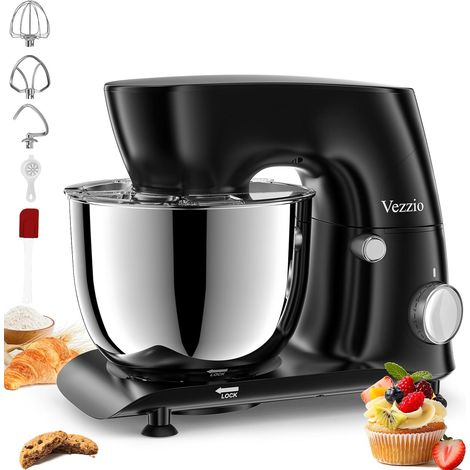 Batteur Sur Socle, 5.5 Qt, 10 Vitesses, Tête Inclinable, Batteur De Cuisine Avec Bol En Acier Inoxydable, Crochet à Pâte, Fouet, Batteur, Séparateur De Blancs D'Oeufs. (Noir) (1/5)