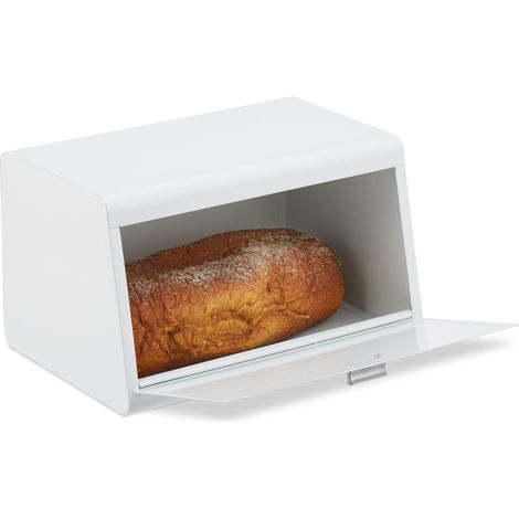 Relaxdays Stainless Steel Bread Bin, Bread Storage Box, H x W x D: 20.5 x 34.5 x 23.5 cm, Bread Container, Metal, White