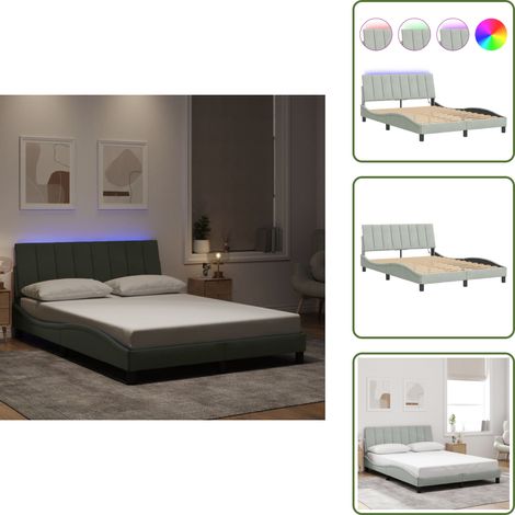 The Living Store Cadre de lit avec LED sans matelas gris clair 120x200cm velours - Cadre De Lit - Lit Double - Lit Design - Tête De Lit Rembourrée - Éclairage Led