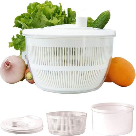 Essoreuse À Salade - Bol 3 L - Panier Central Amovible - Bec Verseur Intégré - Pour Légumes Et Salades - 1 Pièce (1/5)