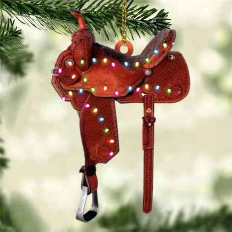 Ornement Selle Cheval - Acrylique Plat 2D - Décoration Arbre De Noël Et Intérieur - Pendentif Forme Selle - Lot De 1 (1/4)