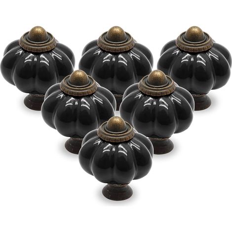 Sollbry 6 noeuds de citrouille noirs, noeuds d'armoire vintage, noeuds de coiffeuse, noeuds de tiroir, noeuds de porte, poignées de tiroir, poignées de coiffeuse (1/3)