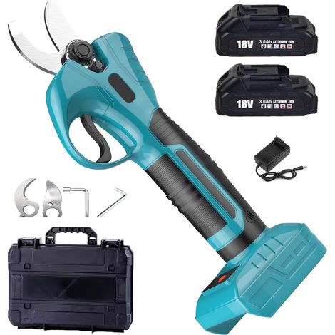 Ciseaux de jardin électriques batterie, avec batterie 2 x 3000mah et chargeur, 18V ciseaux de jardin à batterie avec moteur brushless-30mm de diamètre de coupe compatible avec batterie Makita (1/5)
