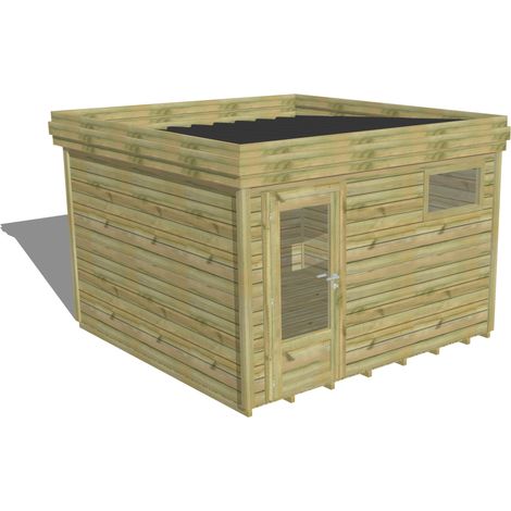 ABRI DE JARDIN bois Pin autoclave 27mm - 3,44x3,44m / 11,8m2 - Bac acier - Plancher bois (1/5)