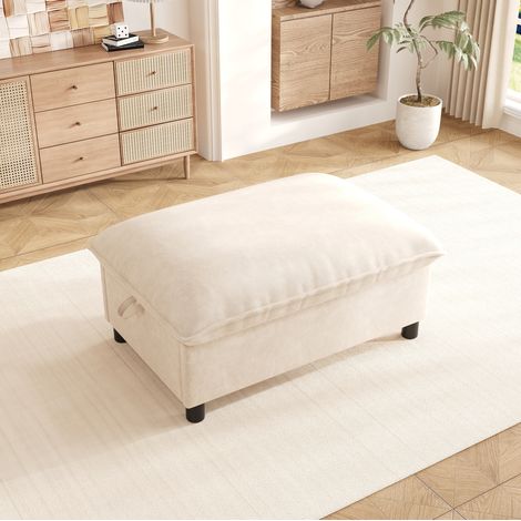 Pouf contenitore 98x65x48 cm, seduta imbottita, poggiapiedi versatile, Chenille beige