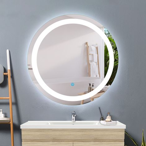 Acezanble 60cm miroir rond, interrupteur tactile, miroir de salle de bain anti-buée, miroir LED vertical (1/5)