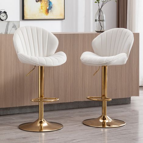 Wahson Lot de 2 tabourets de bar en velours beige – Hauteur réglable 64,5-85 cm – Dossier et base dorée – Confort optimal pour cuisine et bar, Beige