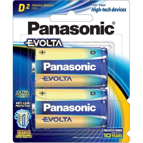 Blister da 2 pile alcaline 1,5V Panasonic "Evolta" - torcia, D, LR20, MN1300 (1/2)
