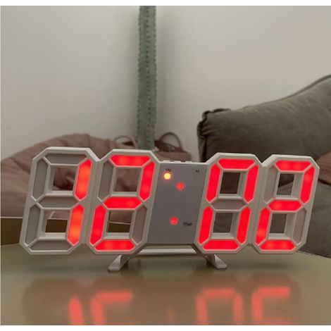 Horloge murale numérique LED 3D avec affichage de la température et du calendrier, réveil électronique, décoration de chambre, lumière rouge (1/4)