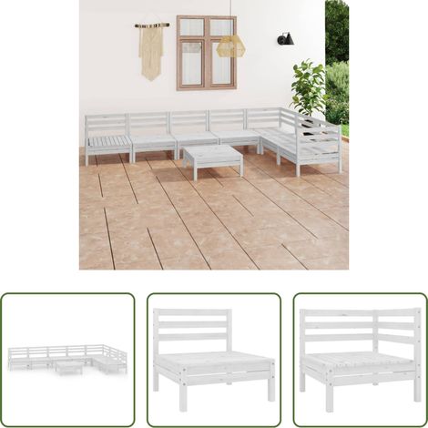vidaXL Canapé en bois - Salon de jardin 8 pcs Bois de pin massif Blanc (1/5)
