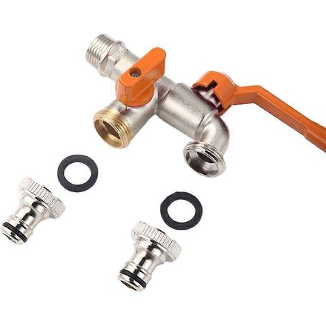 Robinet d'extérieur pour jardin avec double sortie, fixation murale. (1/4)