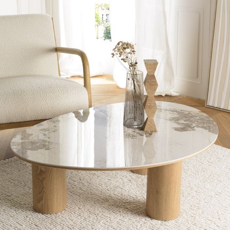 UGO - Table basse 110x80cm plateau céramique pieds bois clair UGO (2 COLIS) (1/5)