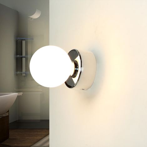 Lampada da parete per interni resistente contro acqua IP44 Paralume a sfera color cromo Ø8cm Applique bagno in stile moderno (1/5)