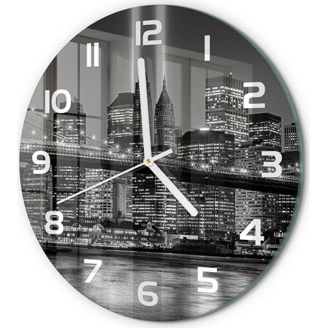 Horloge Murale Ronde Design en Verre Trempé Silencieuse Décoration Intérieure Manhattan, New York fi 30 cm (1/5)