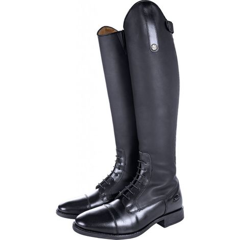 39, Schwarz 9100: Reitstiefel aus Kunstleder mit Ledersohle für Damen und Herren Modell Sevilla long/tight calf (1/5)