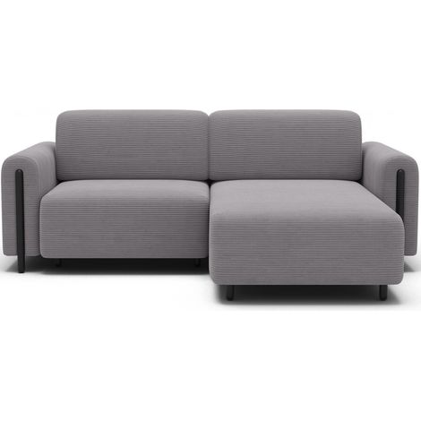 Canapé d'angle convertible ARVESSA gris clair velours côtelé – Angle droit (1/5)