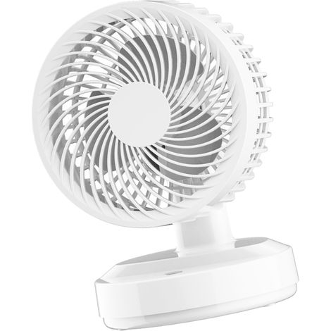 Wiederaufladbarer, oszillierender Ventilator für Zuhause, leise, ideal für Studentenzimmer, Büros und Arbeitszimmer. USB-betriebener Ventilator zur Luftzirkulation, weißes Modell, Netzanschluss. (1/5)