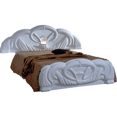 Lit baroque moulures entrelacées bois brillant blanc Venize 160x200 (1/2)