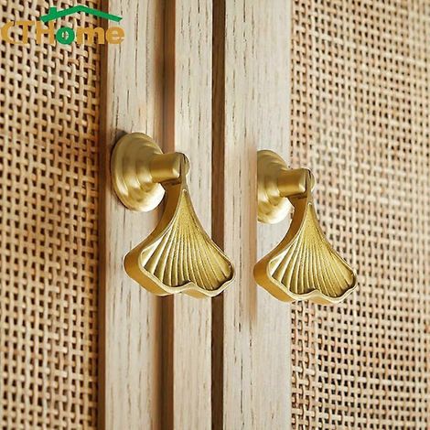 Poignées de meuble dorées assorties pour commode et tiroirs de cuisine, boutons en laiton, lot de 2 (1/5)