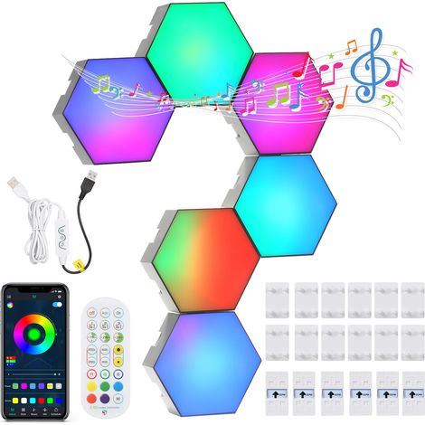 RGB Bluetooth C5V Sechseckige Wandleuchten, Musiksynchronisation, 6 Stück (inkl. Controller) (1/5)