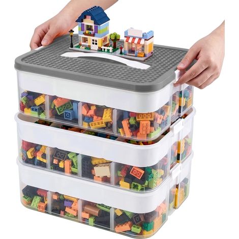Caja de almacenamiento de juguetes, diseño apilable, material ecológico, gris. (1/2)