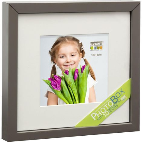 Cadre Photo avec Boîte Photo + 10 Passé-Partout/Cartons Autocollantes Bois Taupe 10 x 10 cm (1/4)