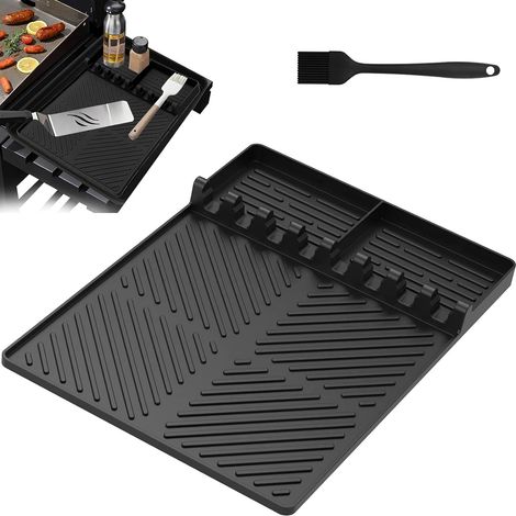 Tapis Barbecue en Silicone Noir, Tapis de Table Latéral pour Barbecue à Gaz, Doux et Frottant, pour Le Rangement Latéral des Couverts de Barbecue (40.5 × 29.5 × 2.2 cm) (1/5)