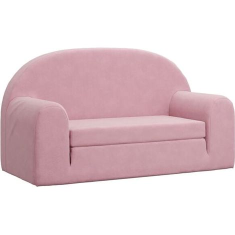 Canapé-Lit Enfant 2 Places en Peluche Douce Rose (1/5)