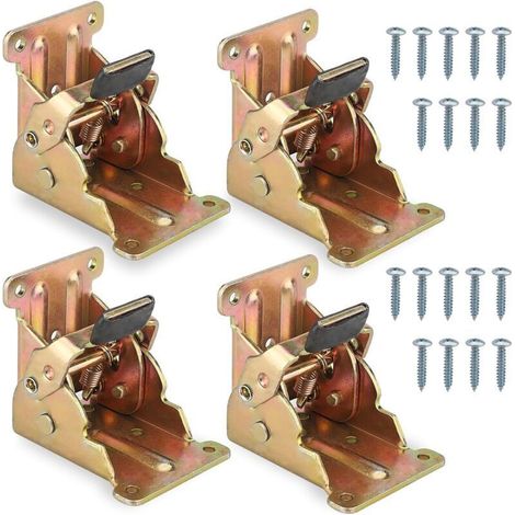 Pied de table pliable Charnière 90° - Lot de 4 Charnières Autobloquantes 69x63x54mm, Ferrures de Table Pliable à Verrouillage, Capacité de Charge 80kg (1/4)