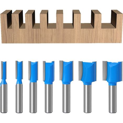 7 Pièces Fraise Droite Defonceuse Set, Fraise a Rainurer à Tige de 8 mm(Diamètre de Coupe 6 8 10 12 14 18 20mm), Fraise Droite a Bois À Double Tranchant, pour le Travail du Bois (7 Pièces) (1/4)