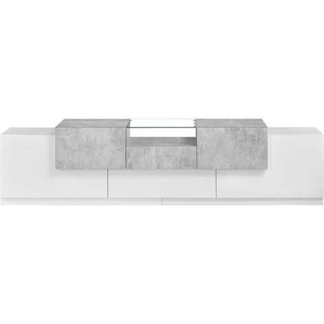 Mobile TV bianco con effetto cemento, 200 x 33 x 48,5 cm, MDF e truciolare (1/5)