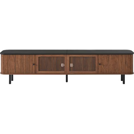 Mobile TV moderno 190 x 35 x 45 cm, colore noce, con porte scorrevoli e griglia (1/5)