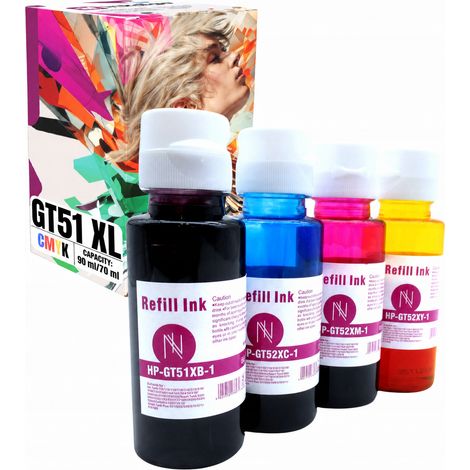 Tinta Inkdigo GT51 GT52 compatible con HP SmartTank500 DeskJet GT5810 GT5820. Certificación TÜV. (1/5)