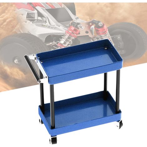 Chariot de rangement d'outils 2 niveaux mobile pour atelier garage, accessoires RC pour modèles 1/8 1/10 1/12 1/16, grande taille bleu (1/5)