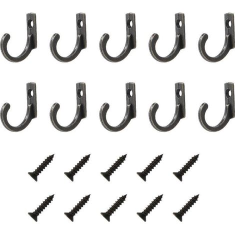 CCYKXA 10 Pièces Crochet Mural a Visser Crochet Porte Manteau Rétro Crochet de Manteau Métal Crochet Patere avec 10 Vis pour Salle de Bain Cuisine Chambre Salon (Noir) (1/5)