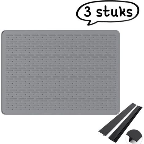 Set de 3 - Protecteur pour cuisinière - Tapis de cuisine en silicone extra-large pour l'égouttage de la vaisselle - Tapis de séchage électromagnétique antidérapant pour plaques de cuisson - + Entretoi (1/5)